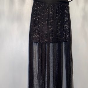 skirt with mesh overlay